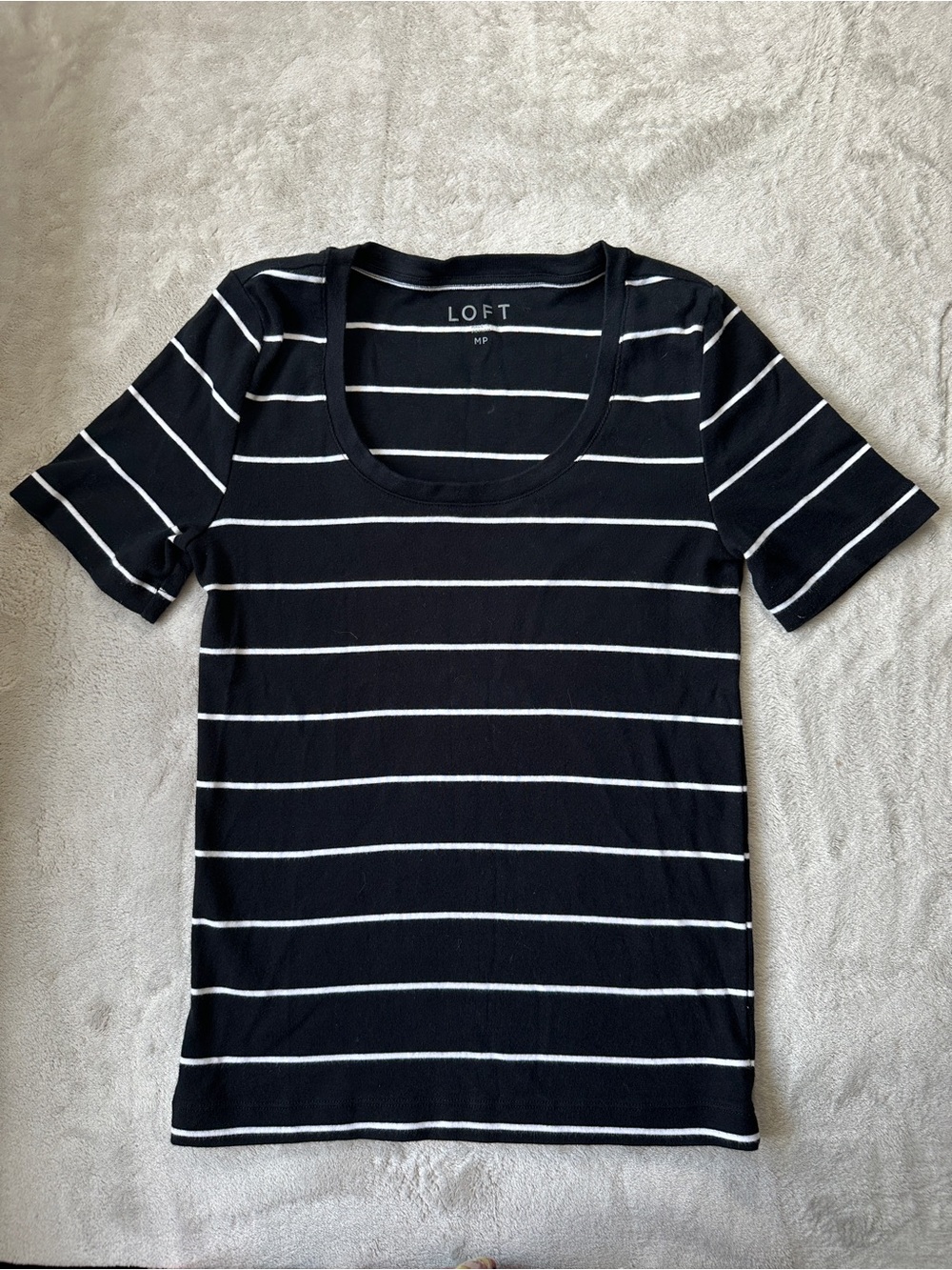 LOFT Black and White Striped Scoop Neck Tee